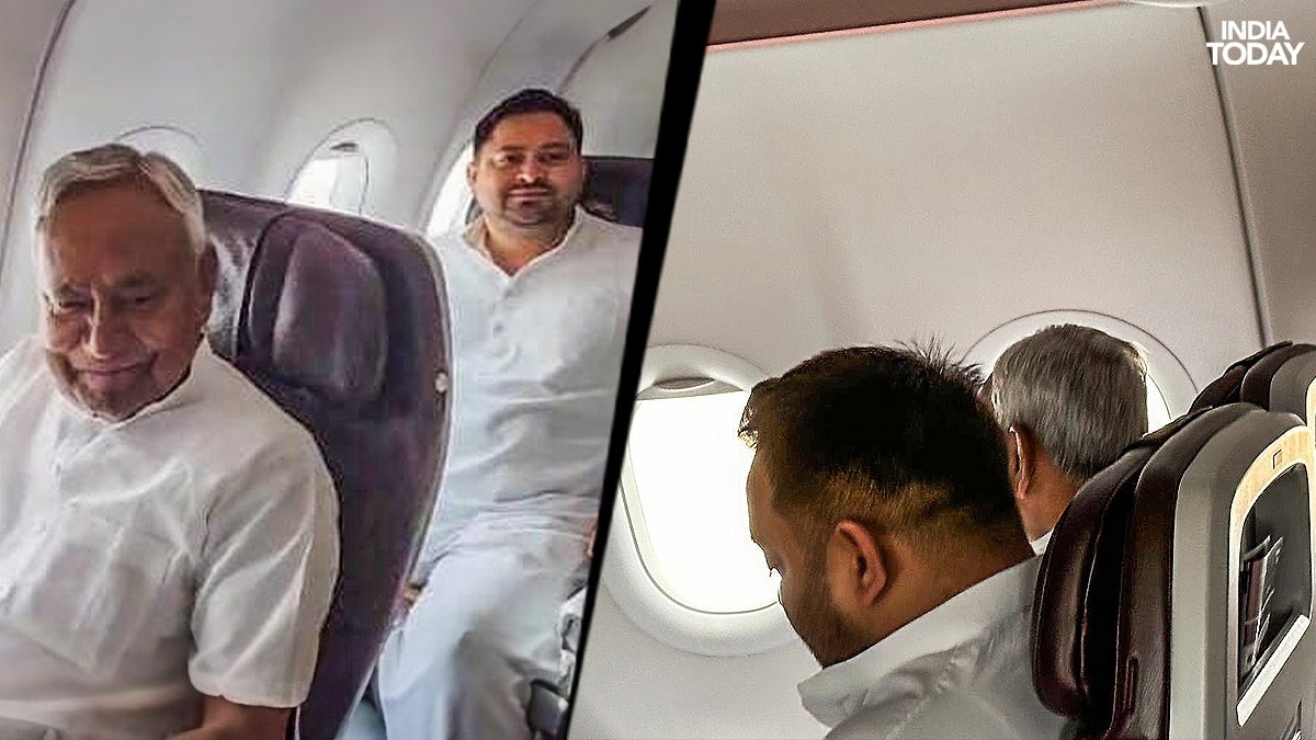 Nitish Kumar, Tejashwi Yadav, sit together on flight to Delhi amid coalition suspense